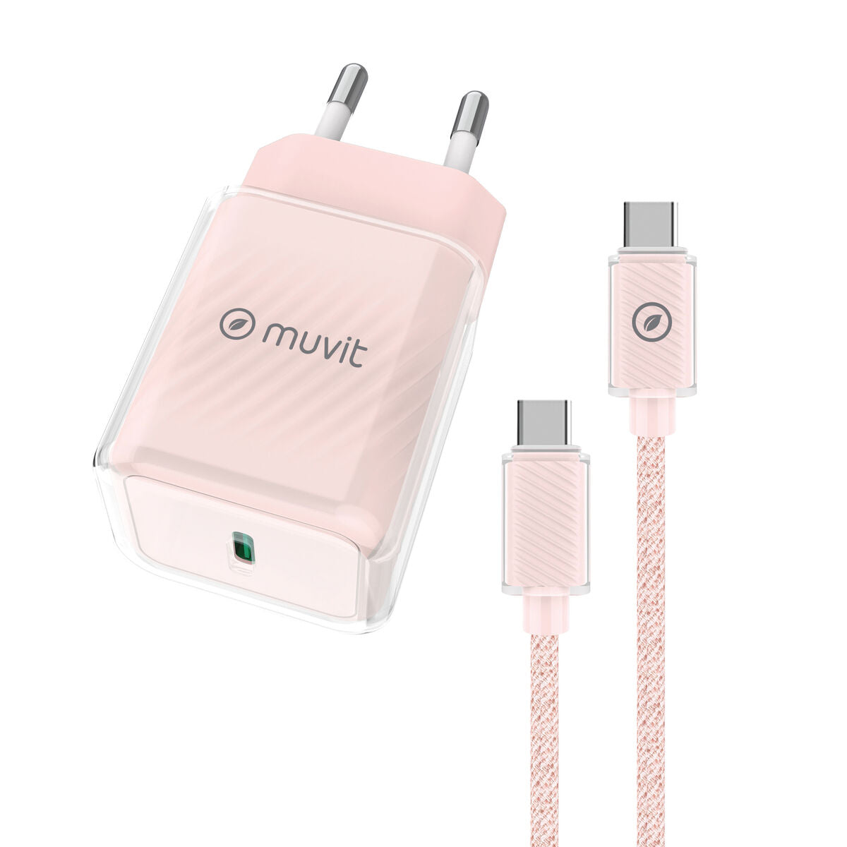Wall Charger + USB-C Cable Muvit for Change  Glass GaN Pink